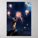 Arte de Surrealismo de Gato de novedad y Mariscos<br><div class="desc">Novedad de manipulación de Photoshop Arte surrealismo de gatos y medusas voladoras para los amantes de los gatos!</div>