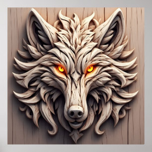 Arte de Talla de Lobo de Madera con Patrones Geomé