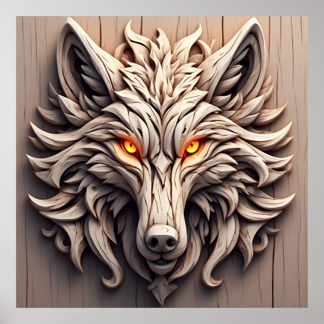 Arte de Talla de Lobo de Madera con Patrones Geomé (Frente)