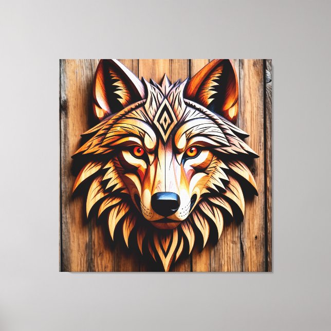 Arte de Talla de Lobo de Madera con Patrones Geomé (Anverso)