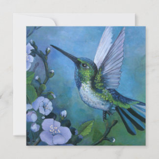 arte de tarjeta de colibrí azul flores suaves Colo