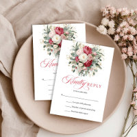 Arte de tarjeta de respuesta de boda floral roja a