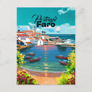 Arte de tarjeta postal de viaje a Faro Portugal, V