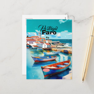 Arte de tarjeta postal de viaje a Faro Portugal, V