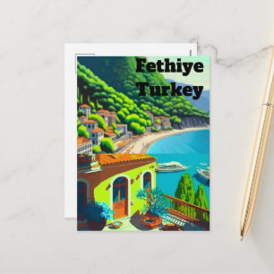 Arte de tarjeta postal de viaje a Fethiye Turquía,