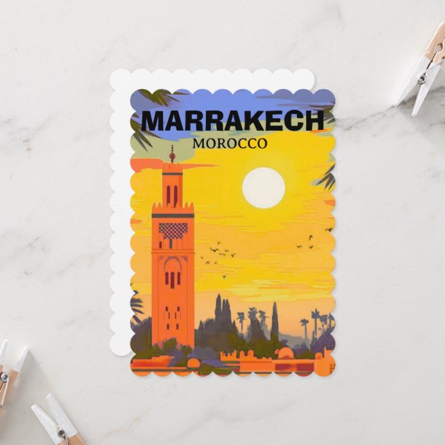 Arte de tarjeta postal de viaje a Marrakech, posta (Anverso/Reverso In Situ)