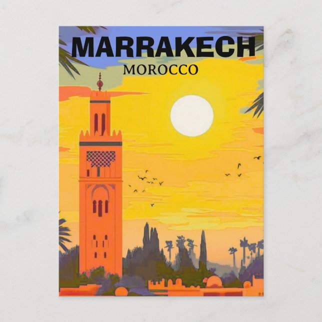 Arte de tarjeta postal de viaje a Marrakech, posta (Anverso)