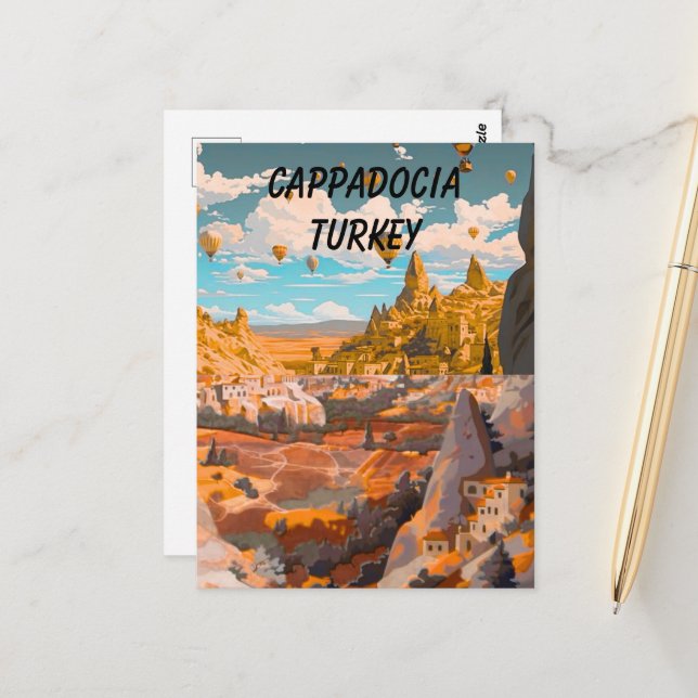 Arte de tarjeta postal de viaje de Capadocia, Capa (Anverso/Reverso In Situ)