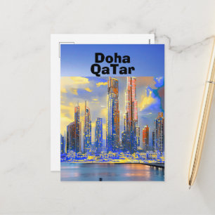 Arte de tarjeta postal de viaje de Doha, horizonte