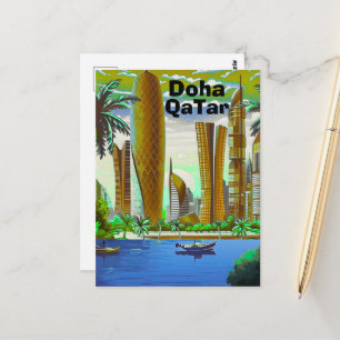 Arte de tarjeta postal de viaje de Doha, horizonte