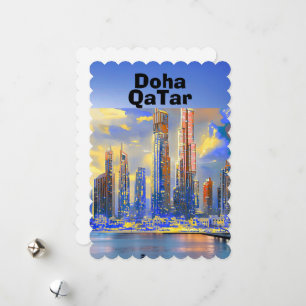 Arte de tarjeta postal de viaje de Doha, horizonte