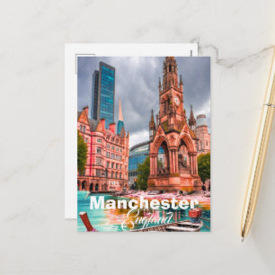 Arte de tarjeta postal de viaje de Mánchester, via