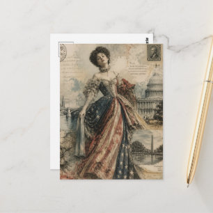 Arte de tarjeta postal patriótica de mujer estadou