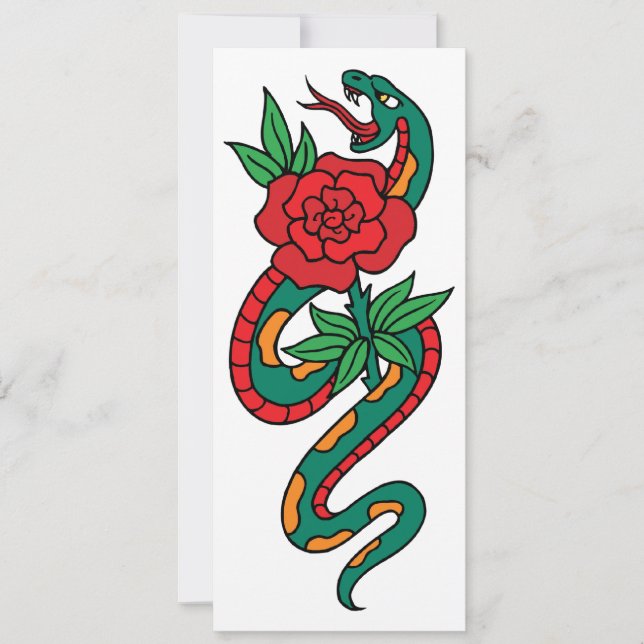 Arte de tatuaje de rosa roja con serpiente enrolla (Anverso)