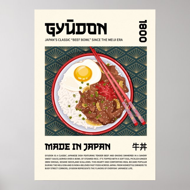 Arte de Tazón de Carne de Gyudon Japonés Tradicion (Frente)