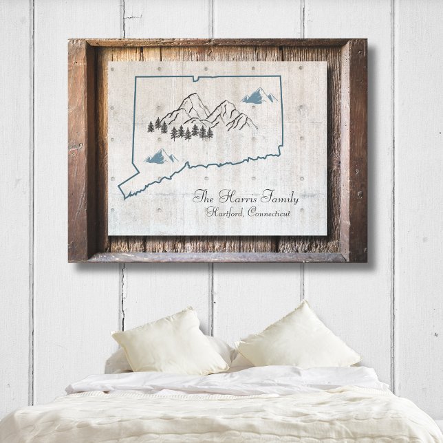 Arte de tela de estado de marco de madera rústica  (Connecticut Rustic Wood-Look Canvas. It's beautiful. It's unique. And it can be personalized!)
