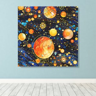 Arte de tela de galaxia dorada celestial