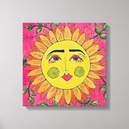 Arte de tela de niñas con flores de girasol pintad