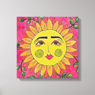 Arte de tela de niñas con flores de girasol pintad