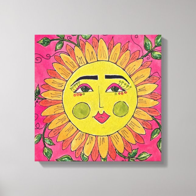 Arte de tela de niñas con flores de girasol pintad (Anverso)