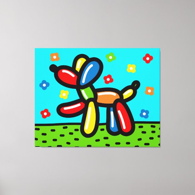 Arte de tela de perro con globos (Anverso)