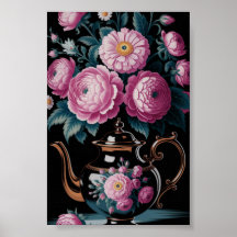 Arte de Tetera Vintage y Muro de Bloom