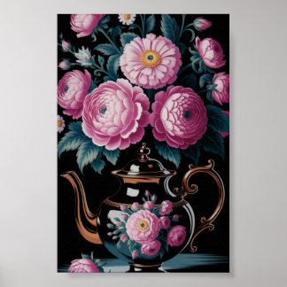 Arte de Tetera Vintage y Muro de Bloom