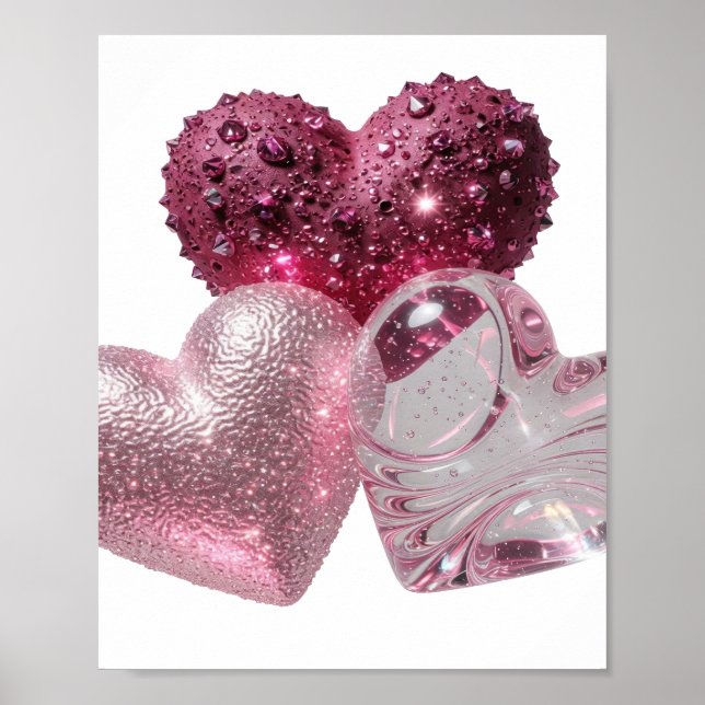 Arte de texto 3D Crisp Silver TRES CORAZONES (Frente)
