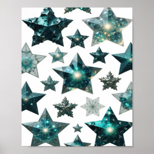 Arte de texto 3D de estrellas azules plateadas de