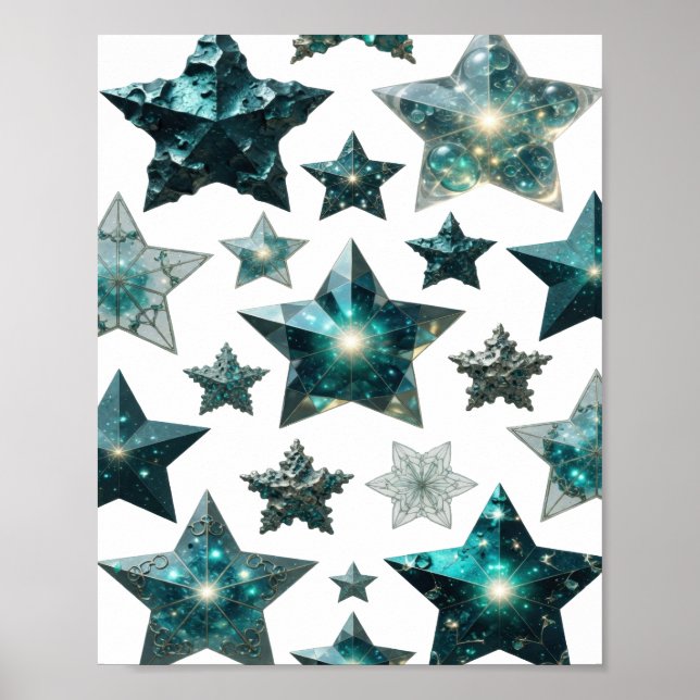 Arte de texto 3D de estrellas azules plateadas de  (Frente)