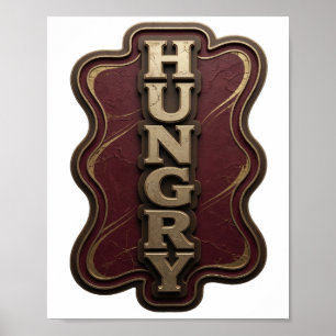 Arte de texto 3D llamativo en oro HUNGRY