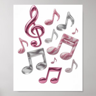 Arte de texto en 3D Bold Silver MUSIC IN PINK AND 