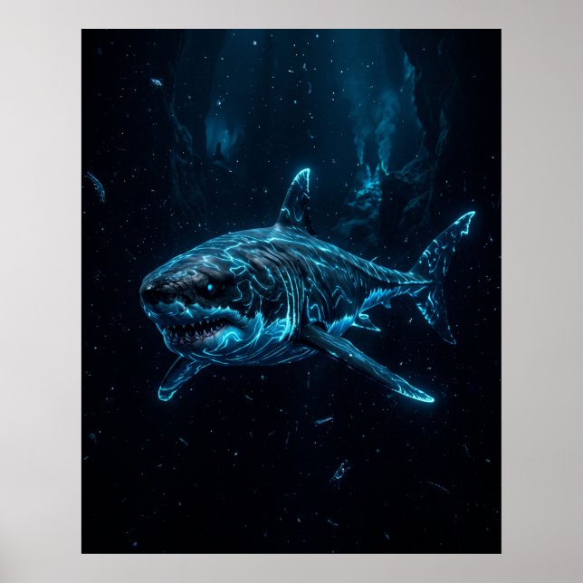 Arte de Tiburón Blanco en Fosa Abisal (Frente)