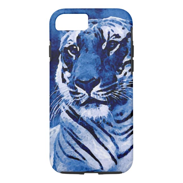 Arte de Tigre Azul duro Funda para iPhone 7 (Reverso)
