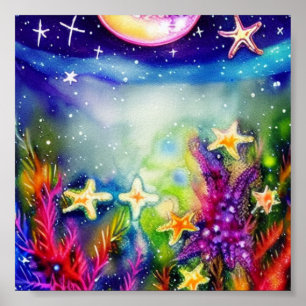 Arte de tinta y agua de estrella de mar