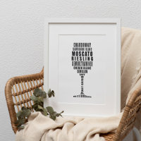 Arte de tipografía de vino blanco en blanco y negr