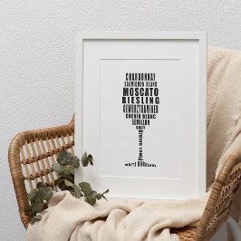 Arte de tipografía de vino blanco en blanco y negr