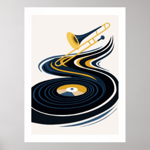Arte de trombón y disco de vinilo colorido