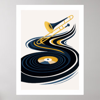 Arte de trombón y disco de vinilo colorido