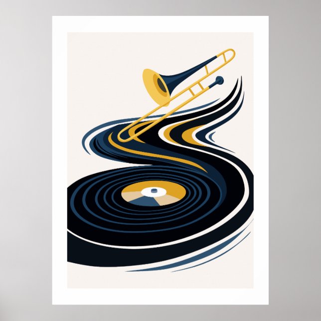 Arte de trombón y disco de vinilo colorido (Frente)
