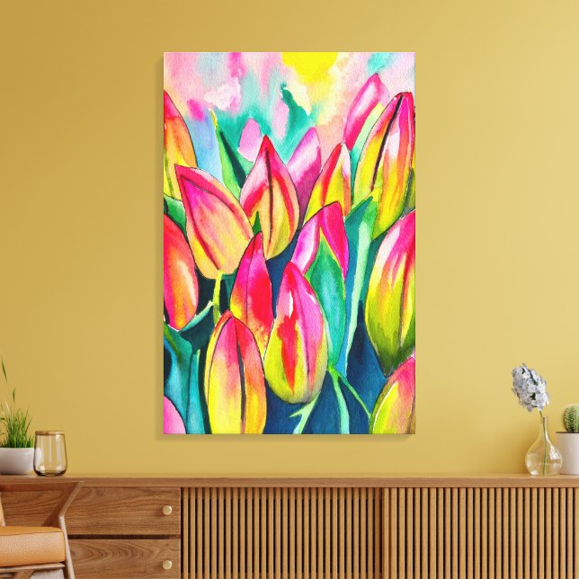 Arte de tulipanes color agua rosa (Insitu (Sala de estar))