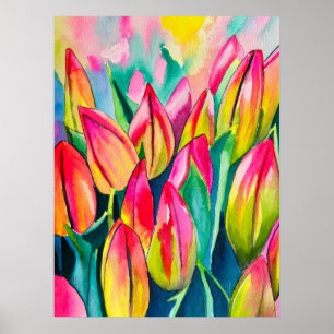 Arte de tulipanes color agua rosa