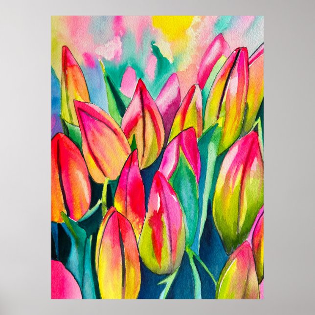 Arte de tulipanes color agua rosa (Frente)