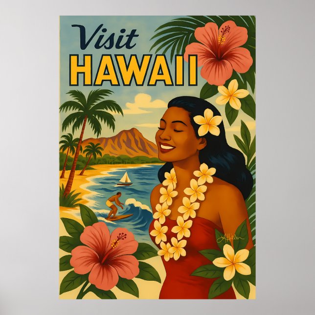 Arte de Turismo de Hawái de Mitad de Siglo (Frente)