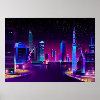 Arte de vectores de Synthwave Neon City ⛔