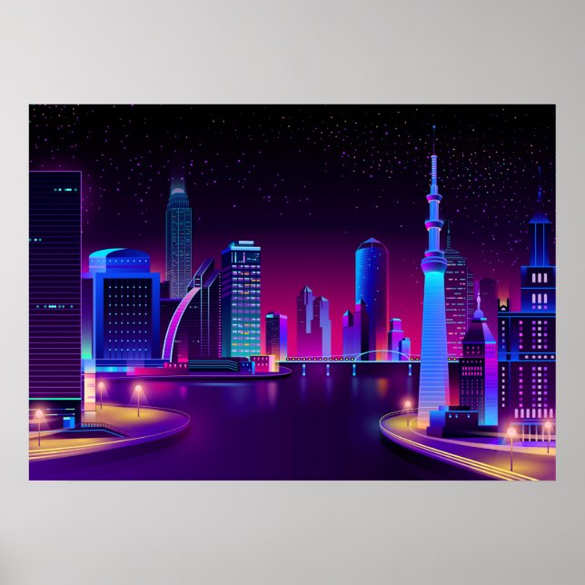 Arte de vectores de Synthwave Neon City ⛔ (Frente)