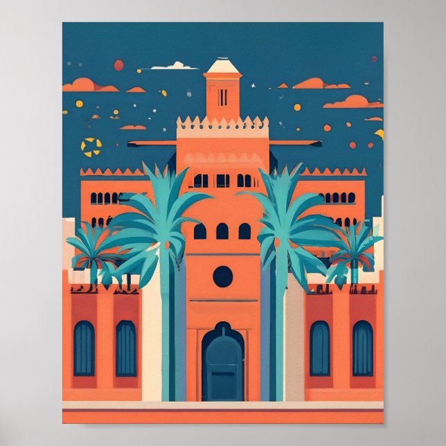 Arte de vectores planos retro de Marrakech (Frente)