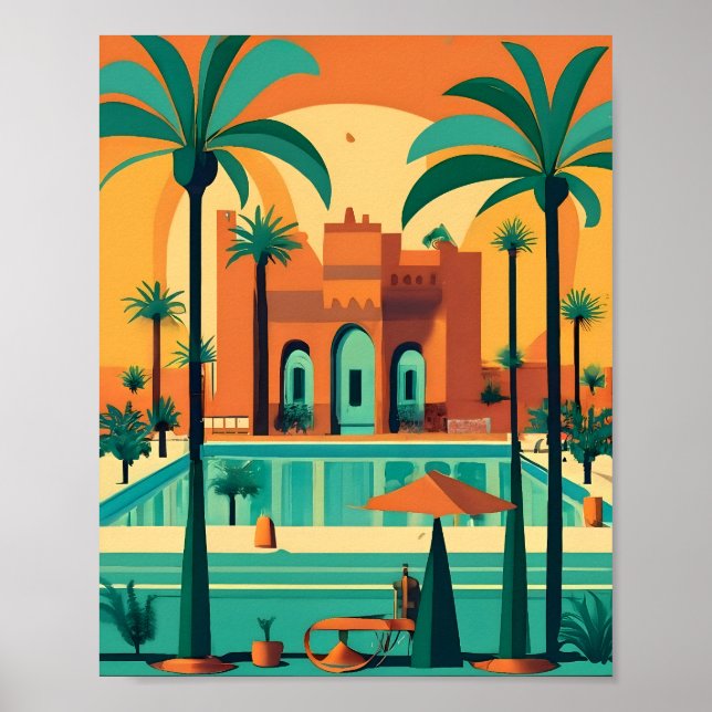 Arte de vectores planos retro de Marrakech Marruec (Frente)