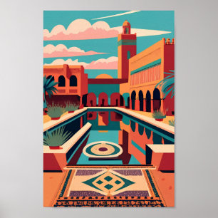 Arte de vectores planos retro de Marrakech Marruec