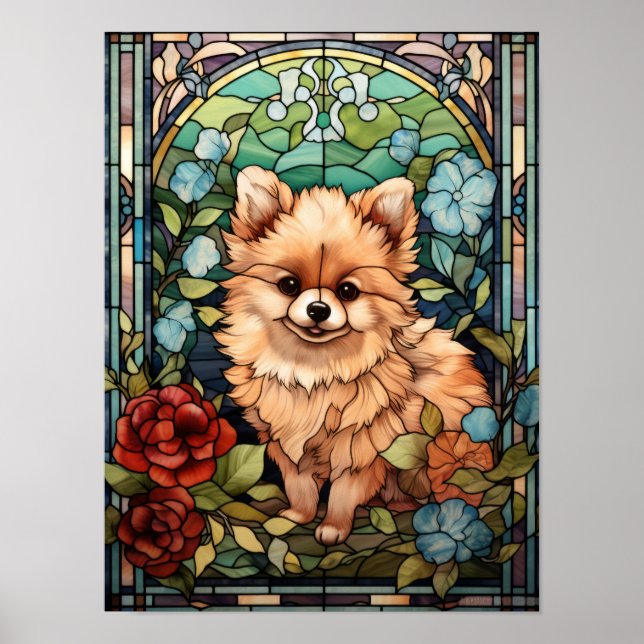 Arte de ventana de vidrio emplomado con flores y c (Frente)